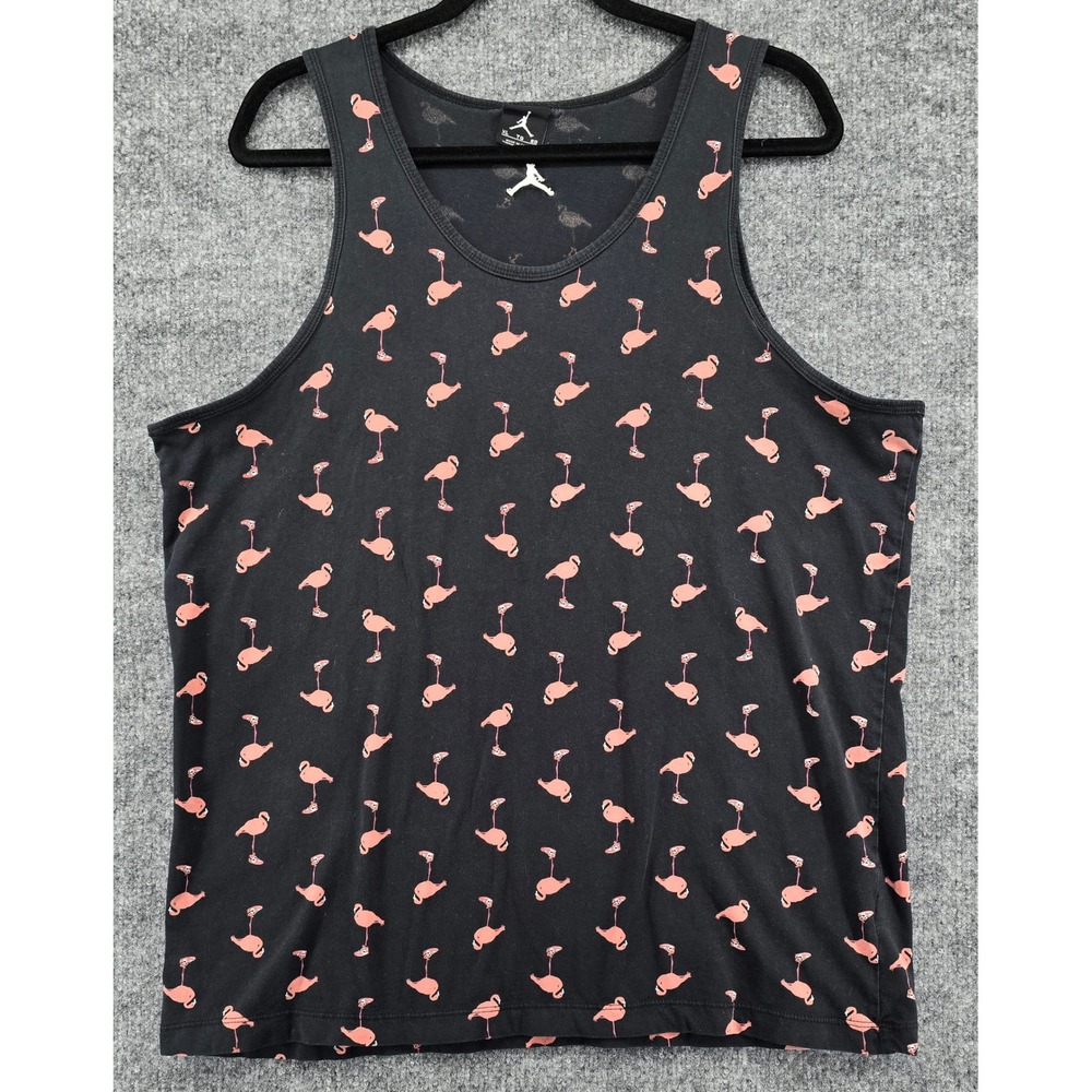 Jordan Tank Top Mens XL Black Flamingos W/ Nikes Print Jumpman Sleeveless Shirt